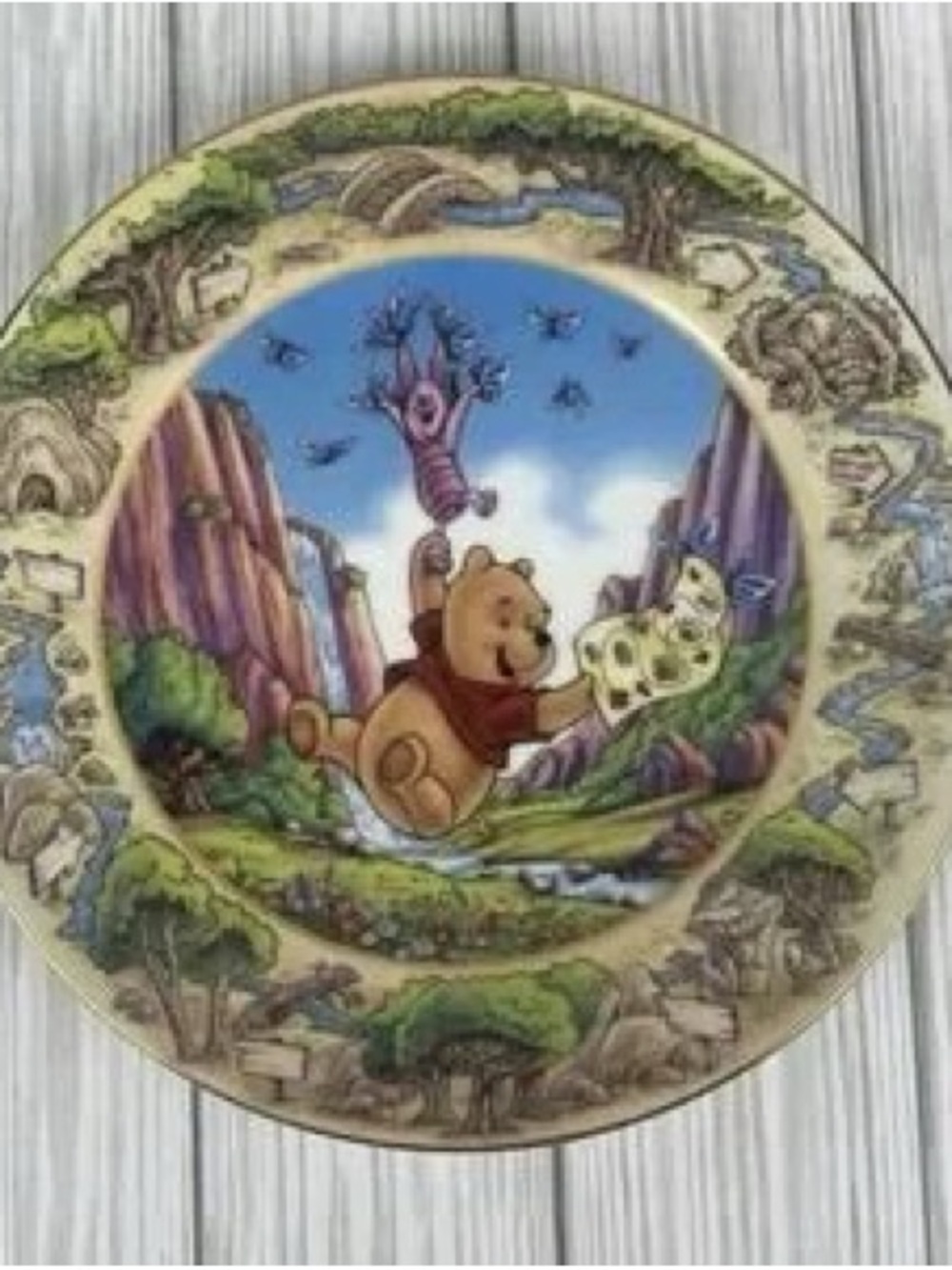Winnie the Pooh Illustrated Ceramic Wall Plate - Blue, Green, Brown